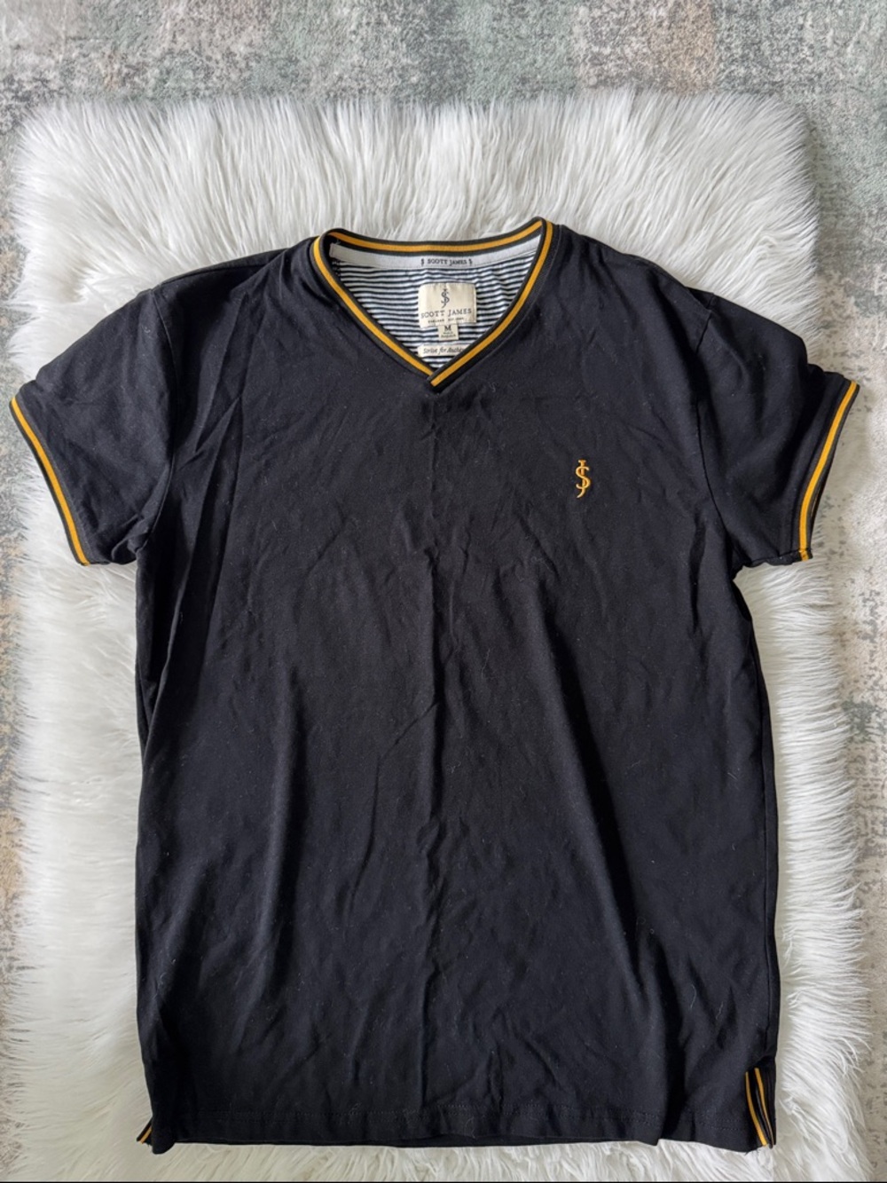 Scott James Black V-Neck Tee with Yellow Trim